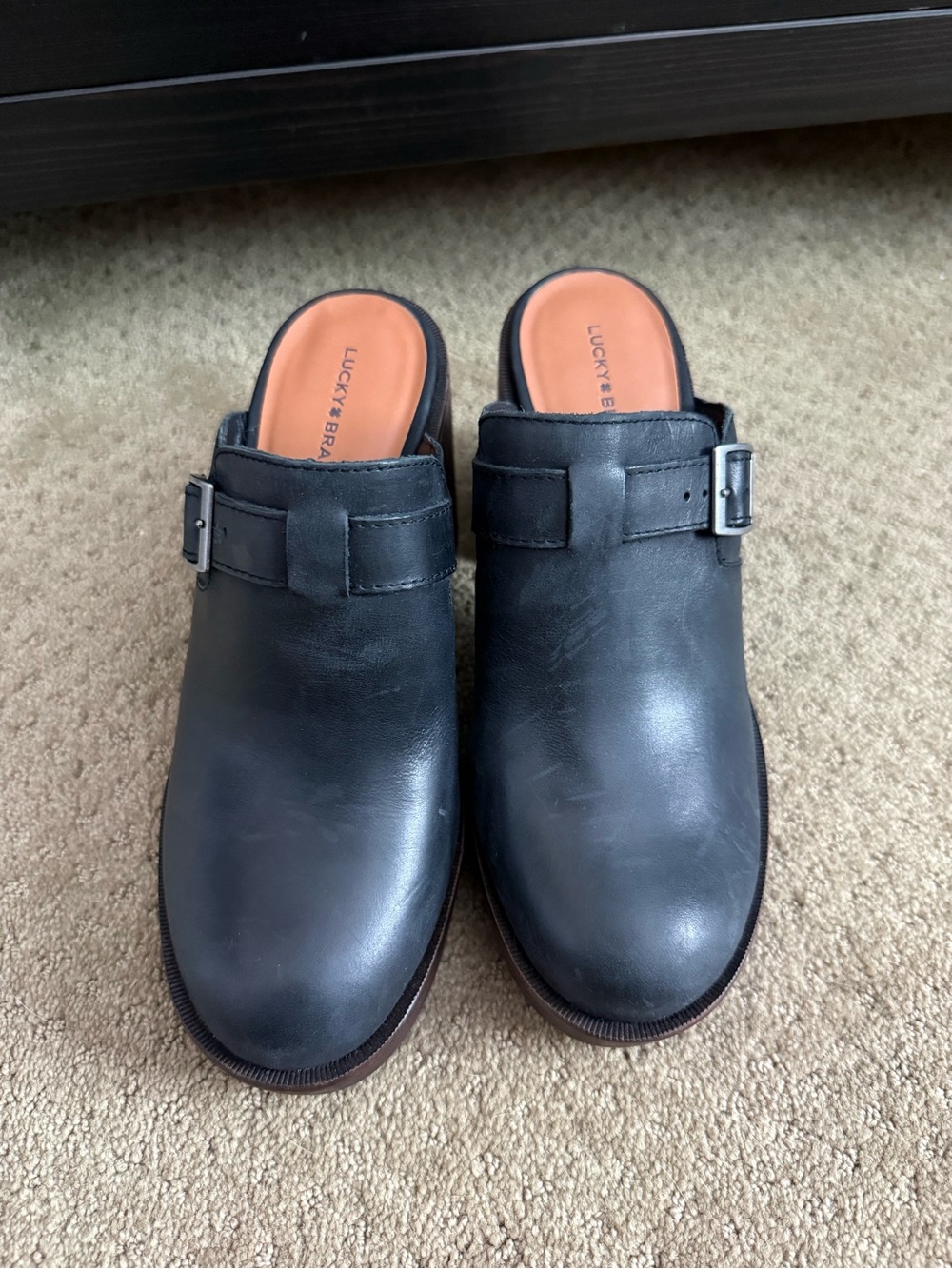 Lucky Brand Women’s Black Leather Slip-On Clogs